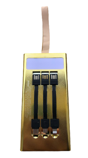 Baterie Externa, Design Gold, 3 Cabluri, 1500mAh